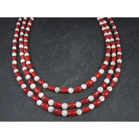 Vintage Coral Mother of Pearl 3 Strand Necklace Desert Rose Trading - Picture 3 of 7